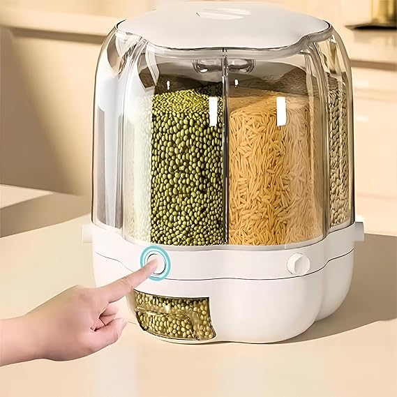 Grocery Organiser 360° Rotating with 6 Grid Dispenser with Holder Dispenser Sealed Storage