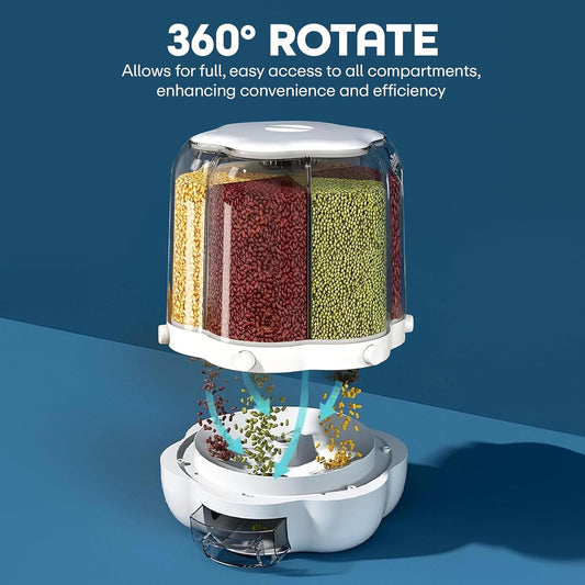 Grocery Organiser 360° Rotating with 6 Grid Dispenser with Holder Dispenser Sealed Storage