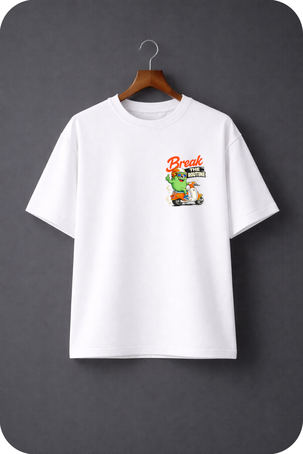 Break The Routine Ride Free – Funny Scooter Monster Graphic Oversized T-Shirt